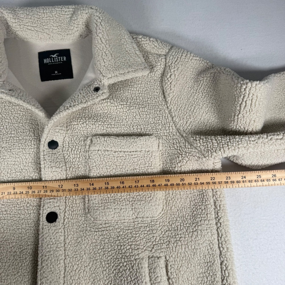 Hollister Sherpa Fleece Teddy Shacket Ivory Button Front Men M Preppy Y2K School - Picture 4 of 7